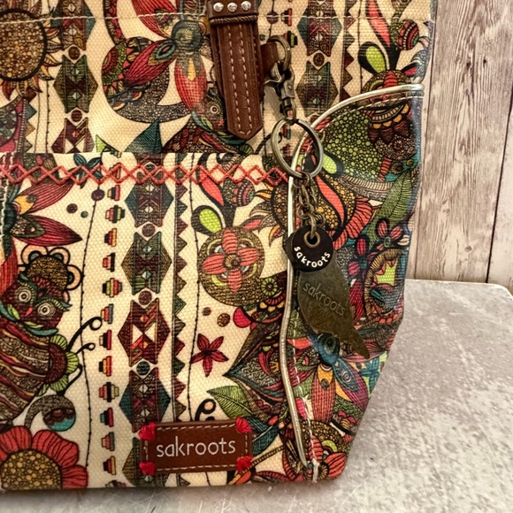 Sakroots Coated Canvas Boho Owl & Floral Shoulder Bag w/ Owl Charm - Picture 2 of 8